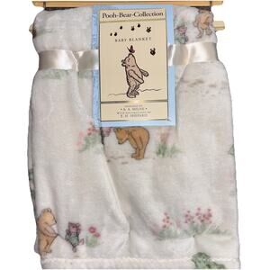 Winnie the Pooh Bear Collection Piglet Lovey Plush Baby Blanket Cream Flowers